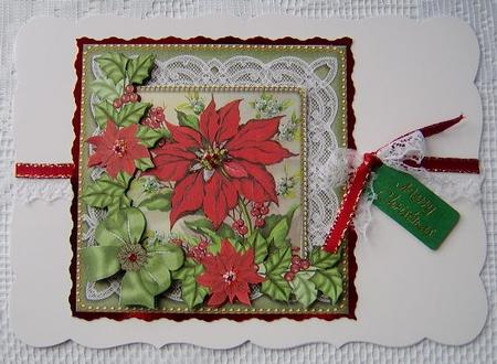 Red Poinsettias Green Step by Step Decoupage Sheet by Davina Rundle