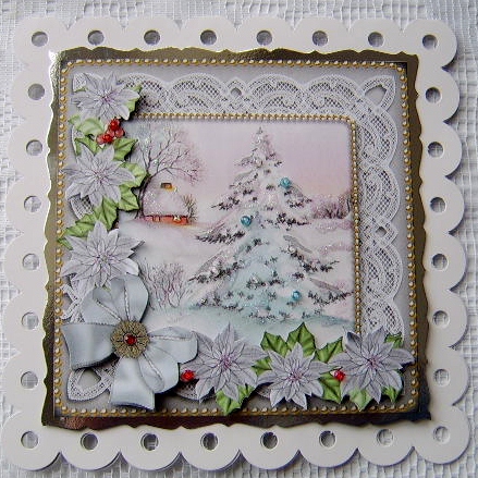 Silver Snow Tree Poinsettia Step by Step Decoupage Sheet by Davina Rundle