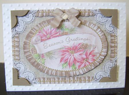 Seasons Greetings Poinsettias Lace N Ruffles Card Front by Davina Rundle