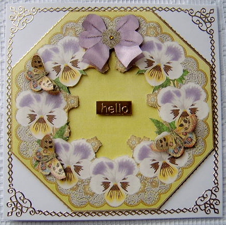 White Lilac Pansy Lemon Lace Octagon 8inch Picture Sheet by Davina Rundle