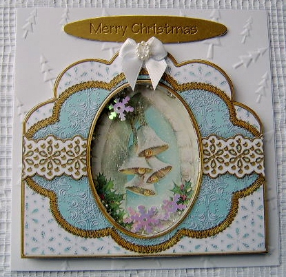 Snow Bells Blue Anglaise Scallop Card Base Frame by Davina Rundle