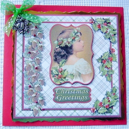 8x8 Vintage Girl Christmas Card Front No 2 by Davina Rundle