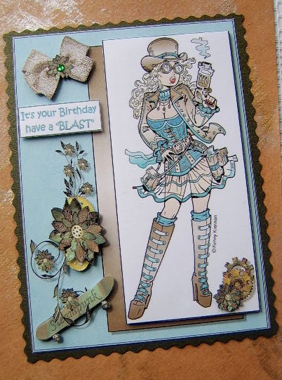 Smokin Hot Babe Steampunk Birthday Quick Card by Davina Rundle