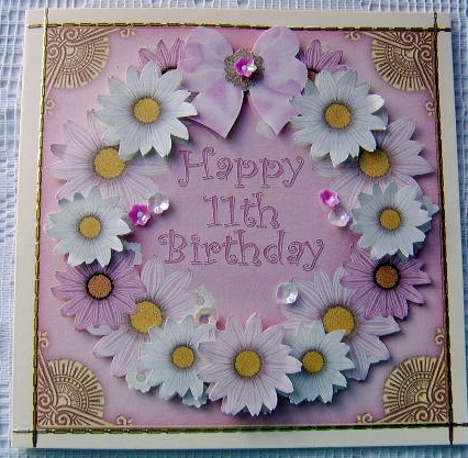 Pink Day Happy 11th Birthday Decoupage Ring Sheet by Davina Rundle