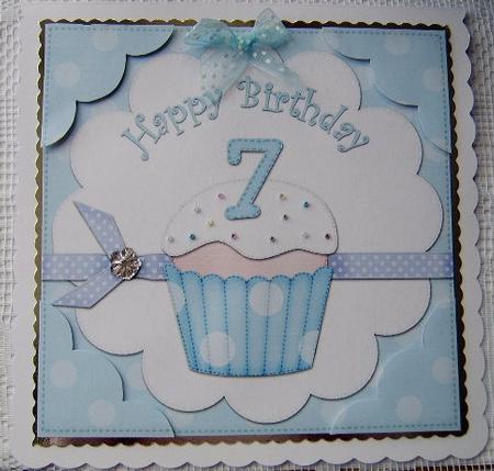 8 x 8 7th Birthday Cupcake Felties Scalloped Corner Topper by Davina Rundle