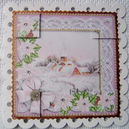 Pink Snow Church Poinsettia 8in Picture Topper by Davina Rundle