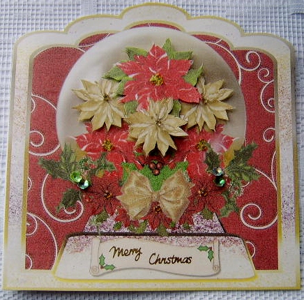 Poinsettia Globe Scalloped Top 8x8 Card Topper by Davina Rundle