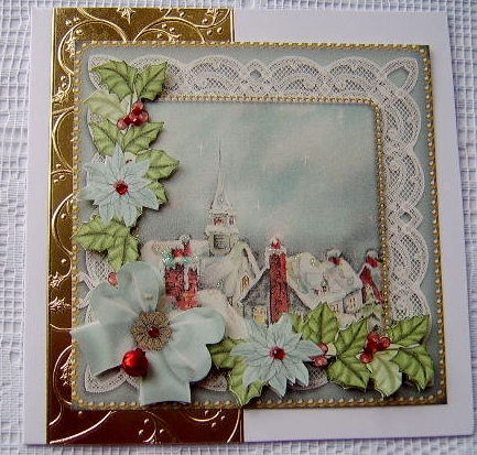 Blue Rooftops Blue Poinsettia Step by Step Decoupage Sheet by Davina Rundle