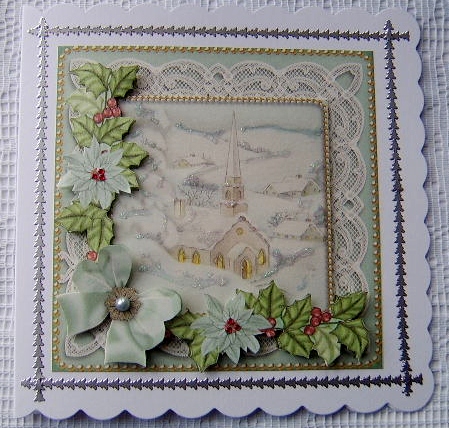 New Church Teal Poinsettia Step by Step Decoupage Sheet by Davina Rundle