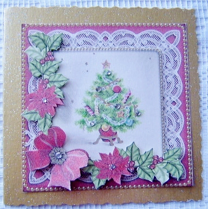 Elegant Tree Red Poinsettia Step by Step Decoupage Sheet by Davina Rundle