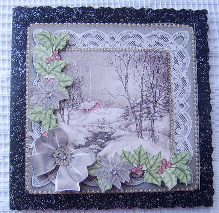 Winter Walk Black Poinsettia Step by Step Decoupage Sheet by Davina Rundle