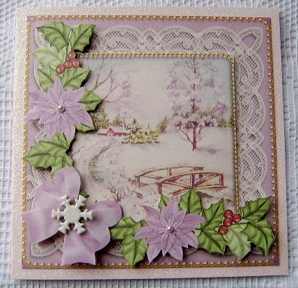 Pretty Snowscene Lilac Poinsettia Step by Step Decoupage by Davina Rundle