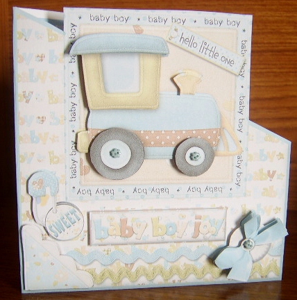 Hello Little One Baby Boys Train Over the Edge Card by Davina Rundle