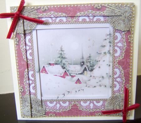 Christmas Village Spiral Edge Stacker Card Front by Davina Rundle