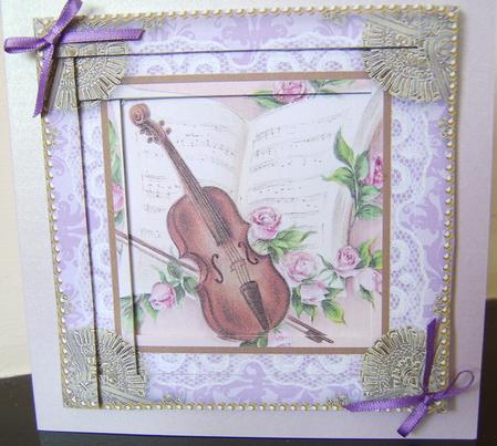 Violin Lilacs Spiral Edge Stacker Card Front by Davina Rundle