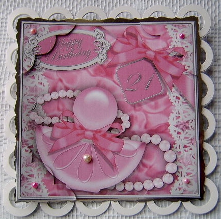 8 x 8 21st Birthday Perfume Lace N Pearls Scalloped Corner by Davina Rundle