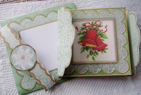 Christmas Bells White Poinsettia 3D Scallop Wrap Card Kit by Davina Rundle