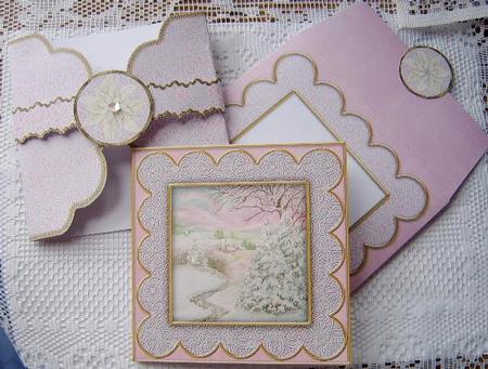 Snowscene Cream Poinsettia 3D Scallop Wrap Card Kit by Davina Rundle