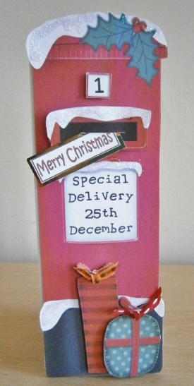 Xmas Presents Postbox Shaped Card N 3D Decoupage by Davina Rundle