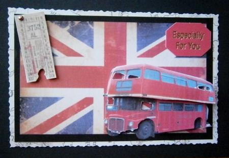 London Bus on Sepia Union Jack Decoupage by Davina Rundle