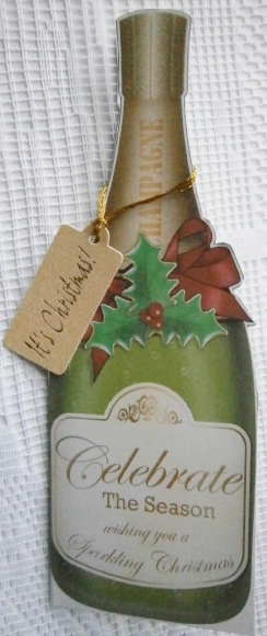 Large Dl Christmas Champagne Bottle Shaped Card by Davina Rundle