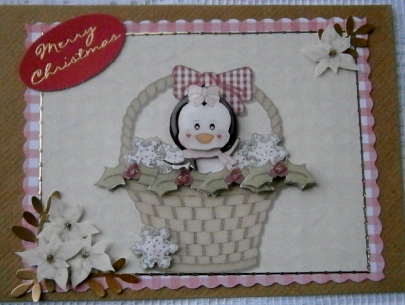 Cute Girl Penguin in Basket with Snowflakes by Davina Rundle