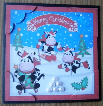 8 x 8 Xmas Milly Moo Cow Scalloped Corner Topper by Davina Rundle