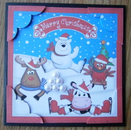 8 x 8 Xmas Festive Friends Scalloped Corner Topper by Davina Rundle