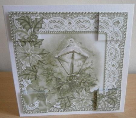 Christmas Lantern Olive Tone Poinsettia 8in Picture Topper by Davina Rundle