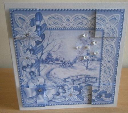 Pretty Snowscene Blue Tone Poinsettia 8in Picture Topper by Davina Rundle