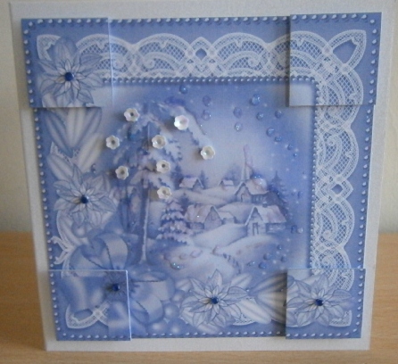 Snowy Village Blue Tone Poinsettia 8in Picture Topper by Davina Rundle