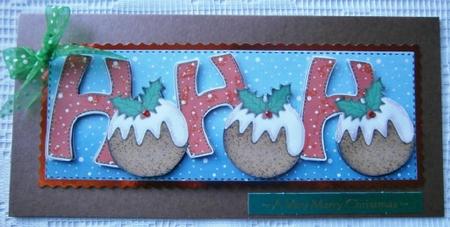 Large Dl Xmas Hohoho with Puddings Quick Card N 3D Decoupage by Davina Rundle