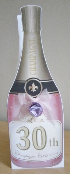 Large Dl 30th Champagne Bottle Shaped Card by Davina Rundle