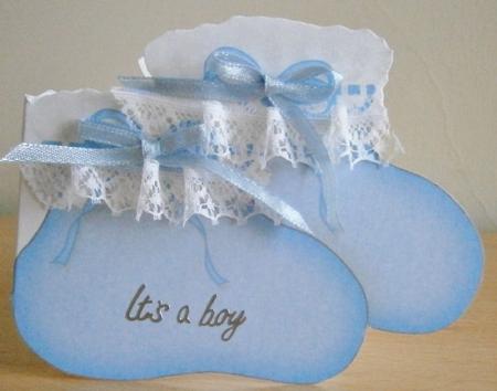 New Baby Boy Booties Shaped Card with Tags by Davina Rundle