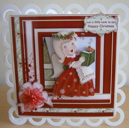Christmas Carol Singing Angel Card Front & Decoupage by Davina Rundle