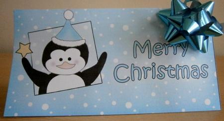 Xmas Penguin Money or Gift Wallet and Card by Davina Rundle