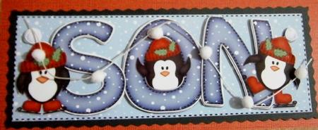 Large Dl Xmas Son with Penguins Quick Card N Decoupage by Davina Rundle