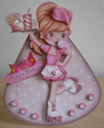 Roller Skate Girl in Pink - Wobble Card by Davina Rundle