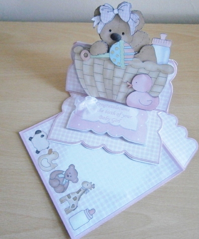 Baby Girl Bear in Basket Easel Card Kit by Davina Rundle