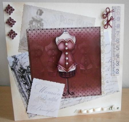 Corset 6x6 Square Card Front with Decouapge by Davina Rundle
