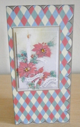 Christmas Poinsettia and Candle Scallop Edge Dl Card by Davina Rundle