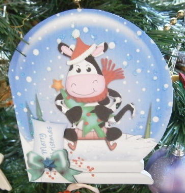 Xmas Milly Moo Cow Snow Globe Shaped Card by Davina Rundle