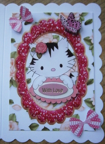 Cute Grey & Black Cat in Dark Pink Frame by Davina Rundle