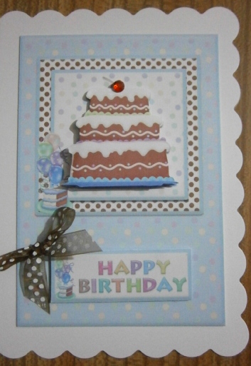 Happy Birthday Chocolate Cake Card Front Blue by Davina Rundle