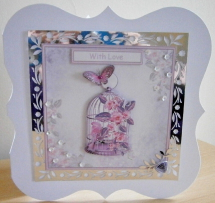 Birdcage and Flowers 6x6 Square Card with Decoupage by Davina Rundle