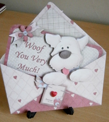 Woof You Envelope Peeper Shape Card & Decoupage by Davina Rundle