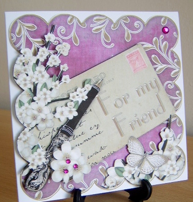 Cream Blossom Cerise for My Friend Postcard Step by Step by Davina Rundle