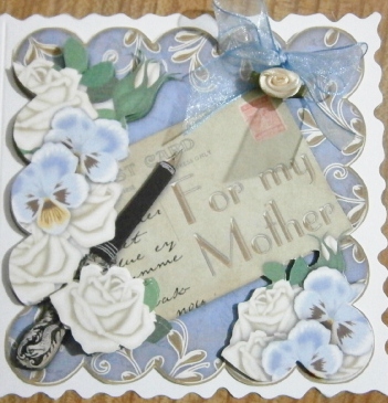 Cream Rose Blue Pansy for My Mother Postcard Step by Step by Davina Rundle