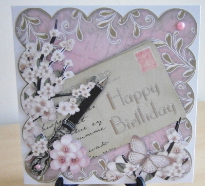 Pale Pink Blossom Happy Birthday Postcard Step by Step by Davina Rundle