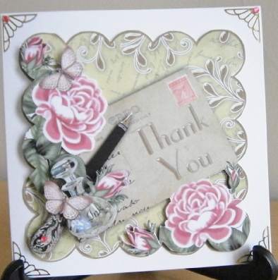Pink Roses Lemon Thank You Scallop Postcard Step by Step by Davina Rundle